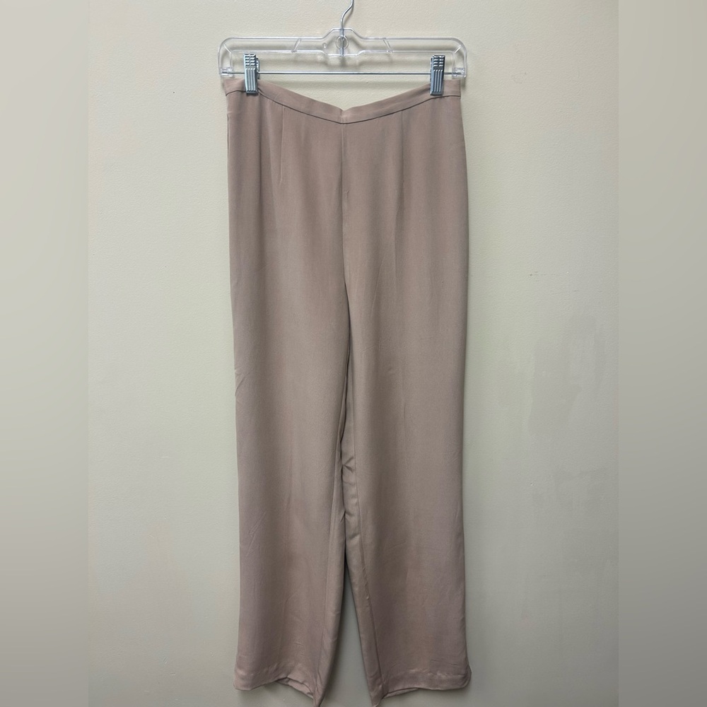 Kate Hill Casual 100% Silk Khaki Trouser Pants Sz 4 Small
